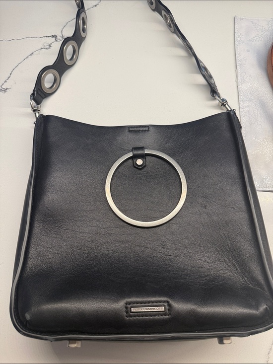 Rebecca Minkoff Handbags - Rebecca Minkoff Black Leather Shoulder Bag with Silver Ring Accent